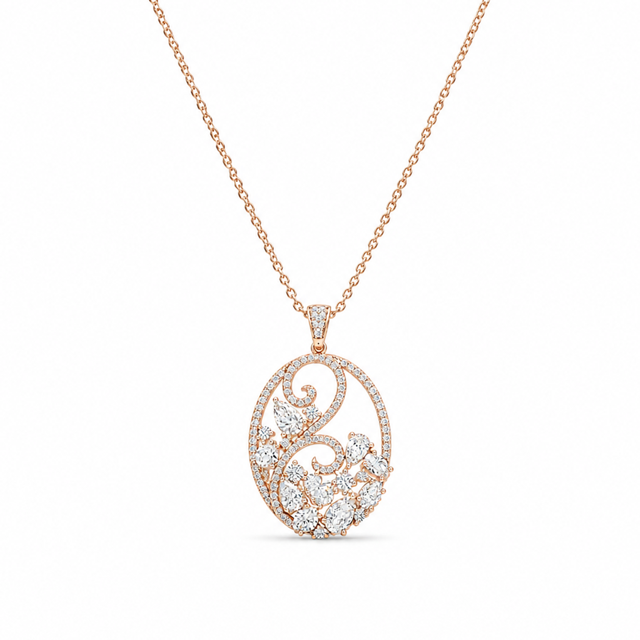 Fancy Multi Shape Eco Diamonds Oval Pendant Necklace
