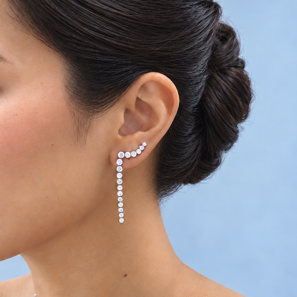 Festonne Diamond Climber Drop Earrings