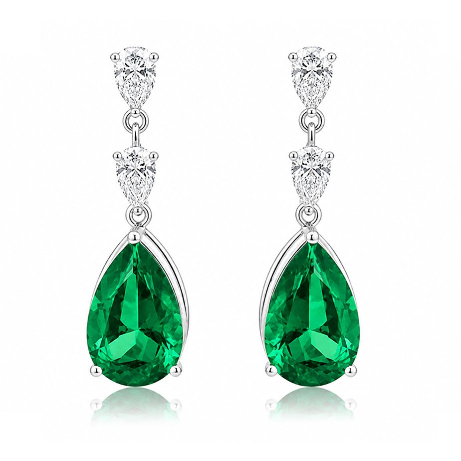 Pear Eco Emerald and Diamonds Drop Earrings