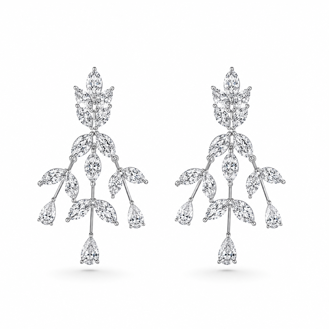 Palace Royal Diamond Leaf Chandelier Drop Earrings