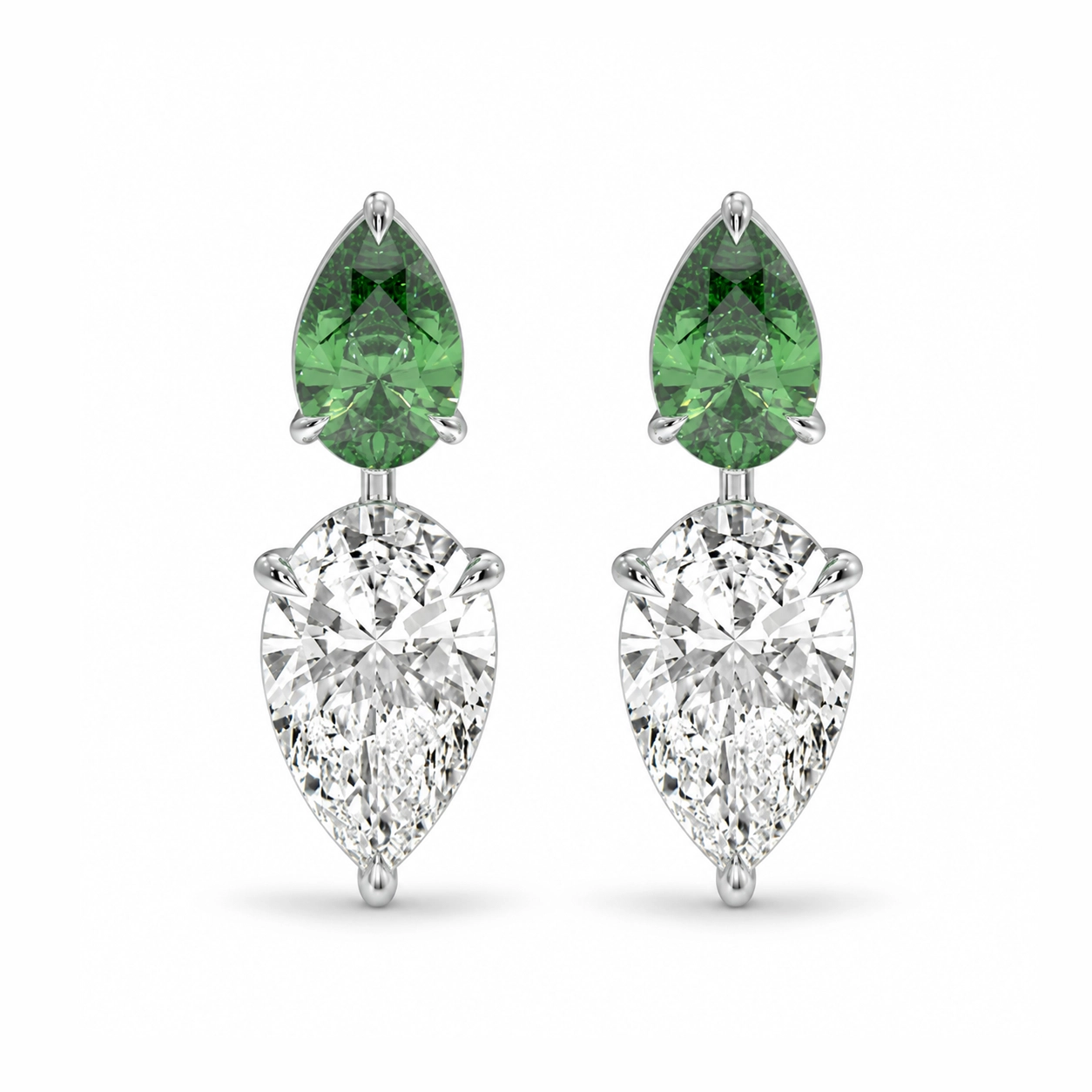 Emerald and Pear-Shaped Diamond Drop Earrings