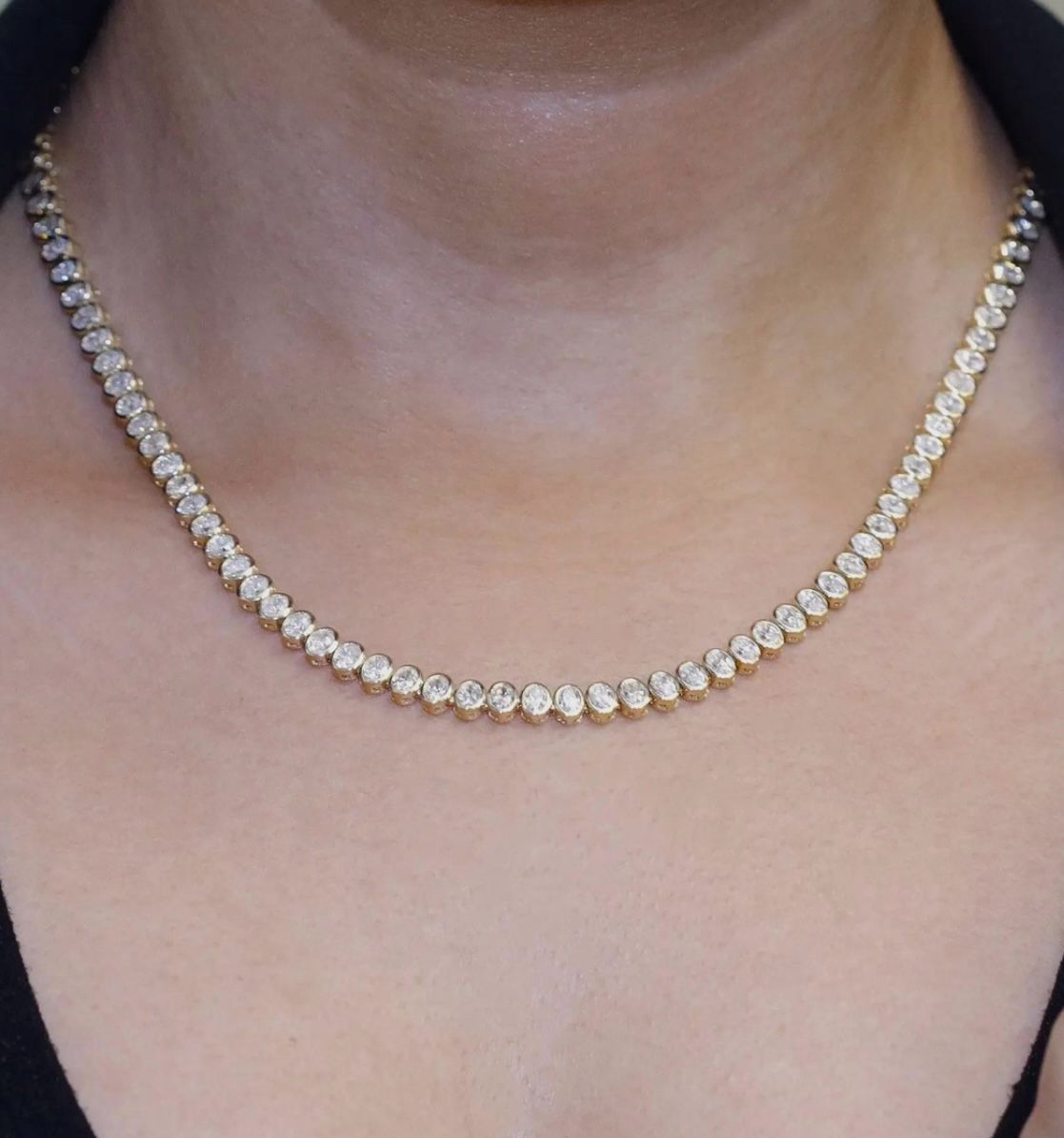 Beaufort Oval Bezel Set Eco Diamonds Tennis Necklace 15 Carats