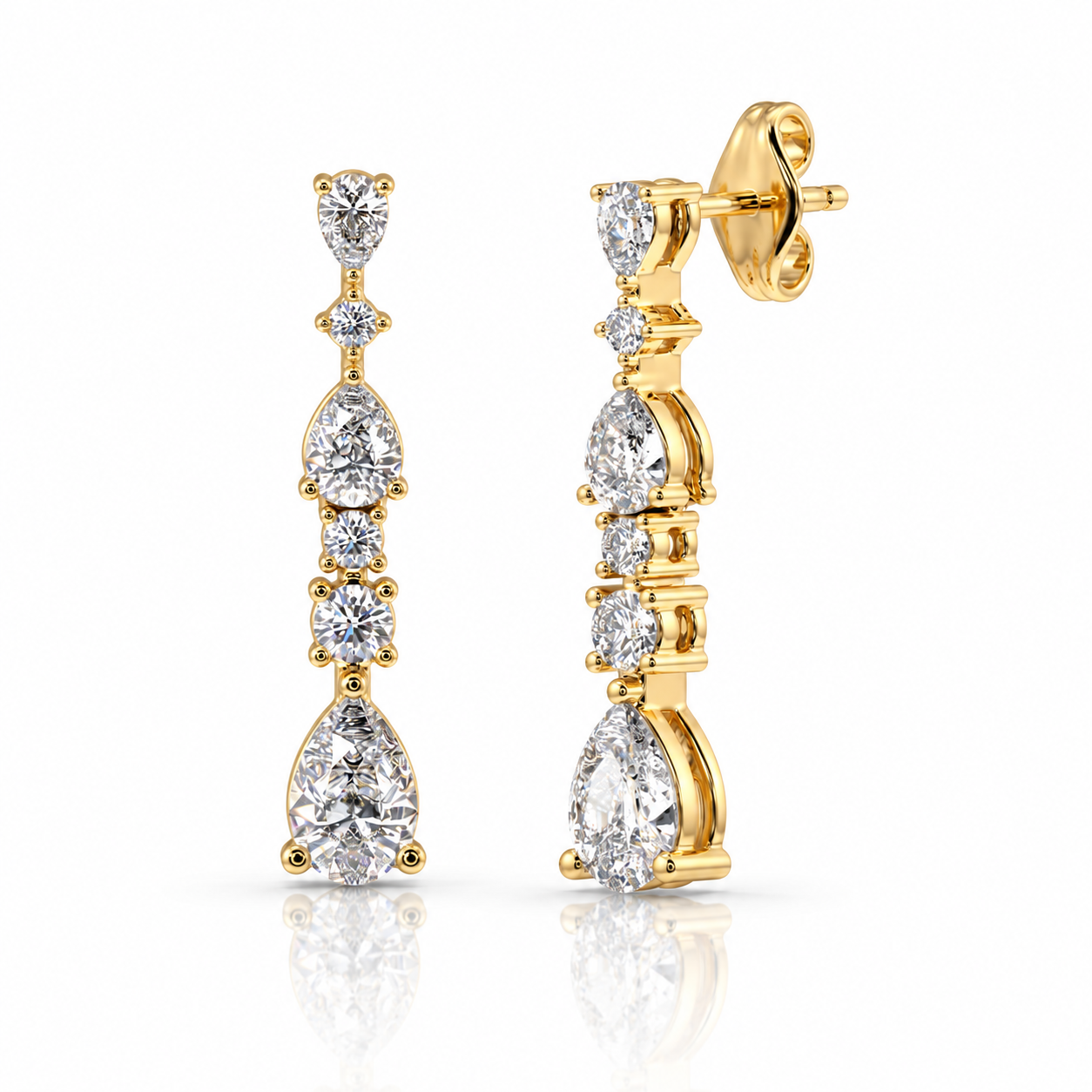 Ballerina Pear and Round Eco Diamonds Drop Earrings