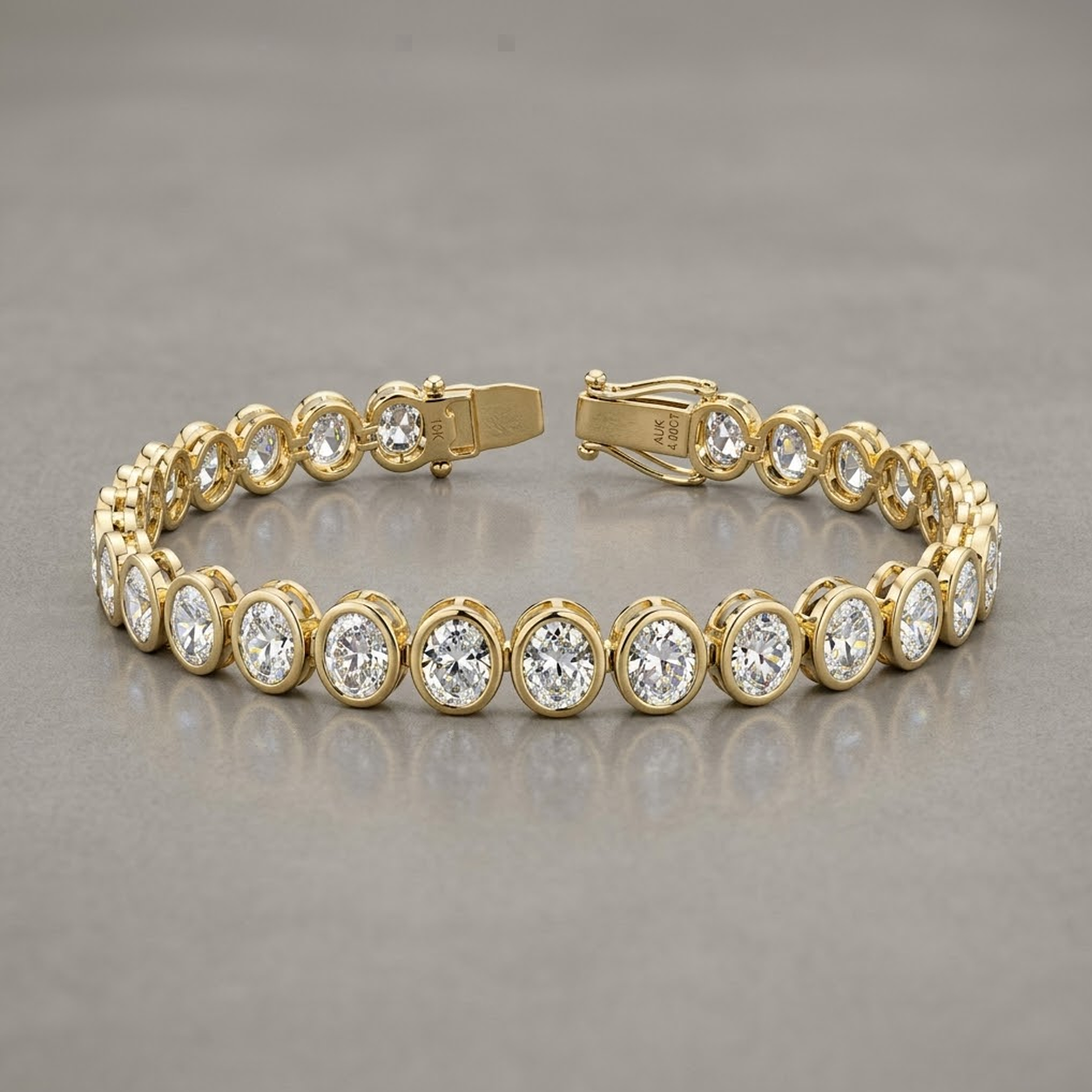 Oval Bezel Yellow Gold Eco Diamonds Tennis Bracelet 19 carats
