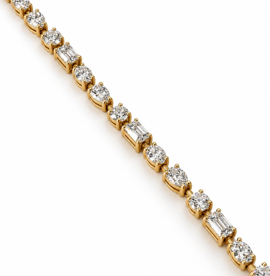Multi-Shape Diamond Tennis Bracelet in Yellow Gold