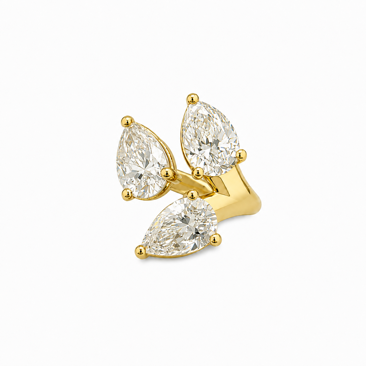3 Stones Pear Yellow Eco Diamonds Ring