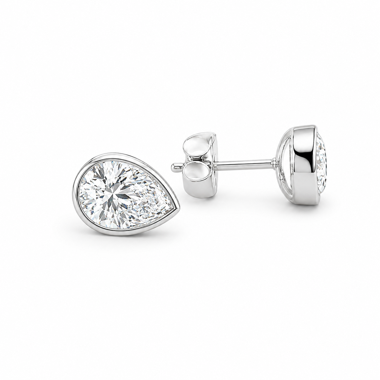 Pear Bezel Eco Diamonds Stud Earrings