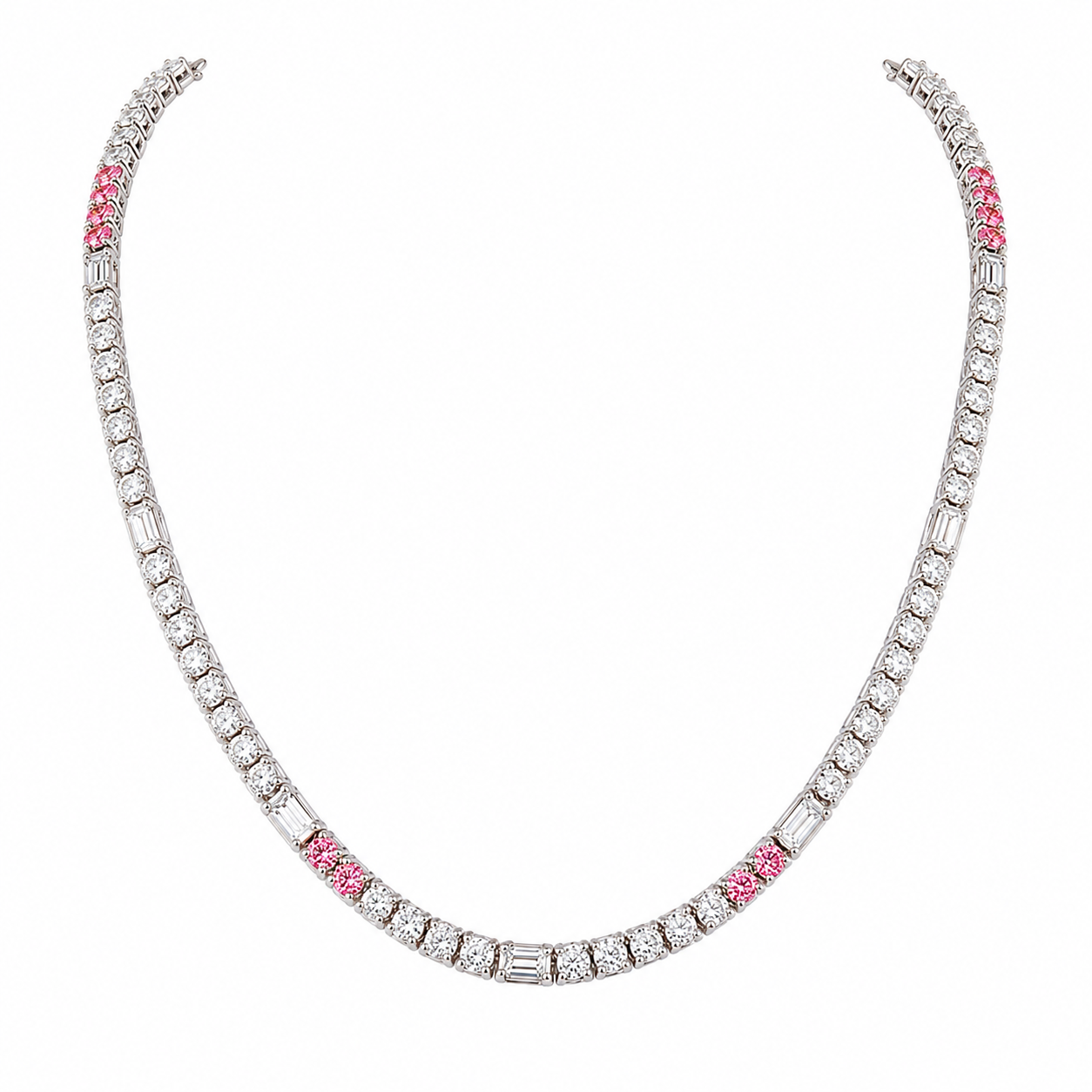 Round and Baguette Eco Diamonds Tennis Necklace