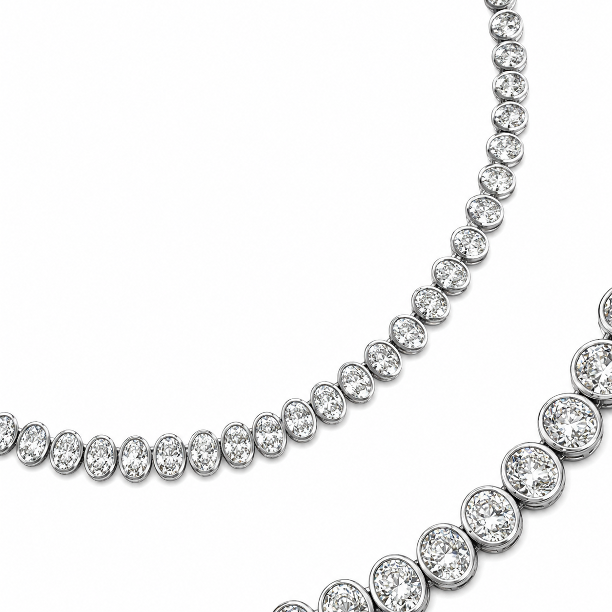 Portofino Oval Shaped Bezel Set Eco Diamonds Tennis Necklace 15 Carats