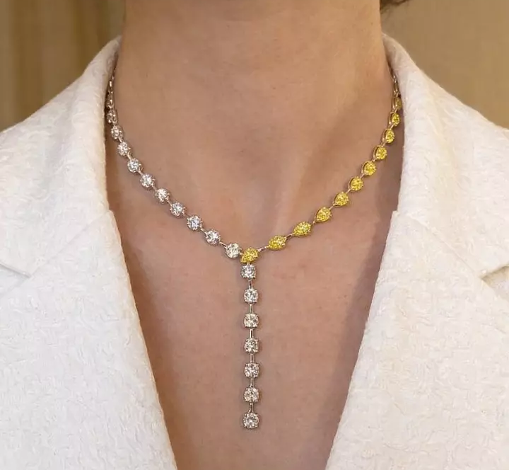 Y Shaped White and Fancy Yellow Eco Diamonds Lariat Necklace