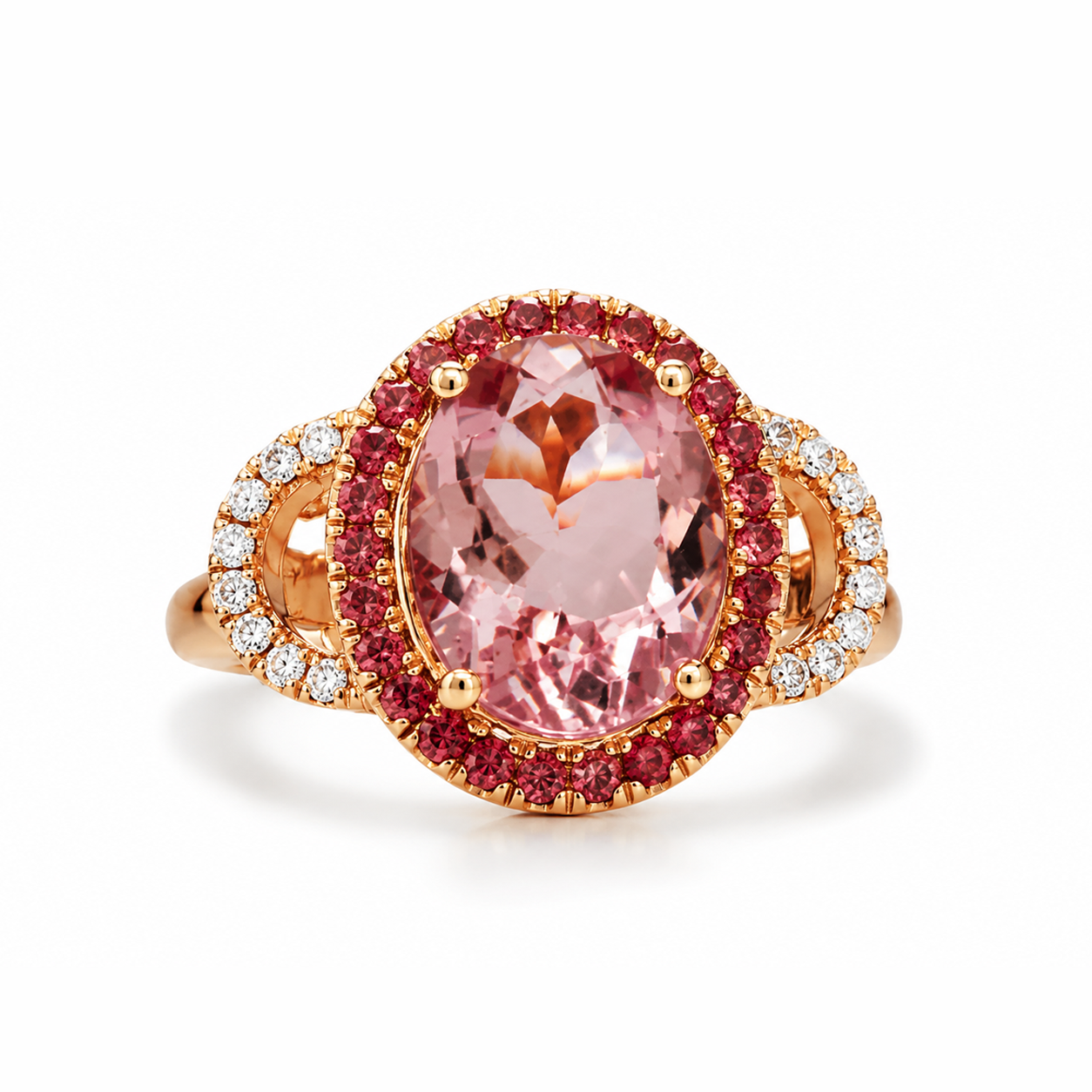 Pink Morganite, Diamonds and Sunstone Cocktail Ring