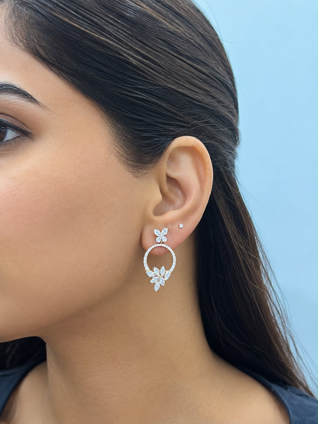 Florette Circle Multi Shaped Eco Diamonds Drop Earrings