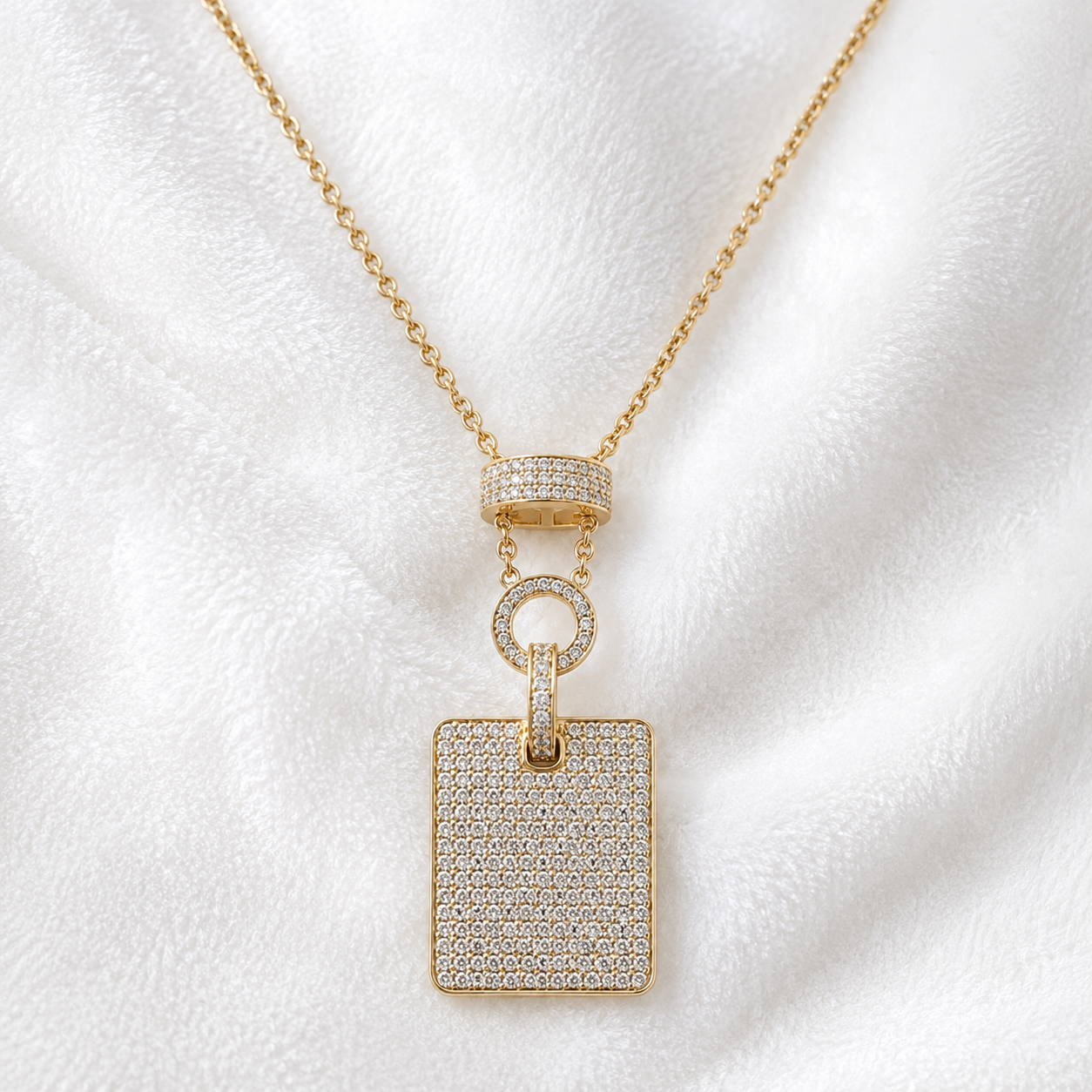 Pave Rectangle Eco Diamonds Pendant Drop Necklace