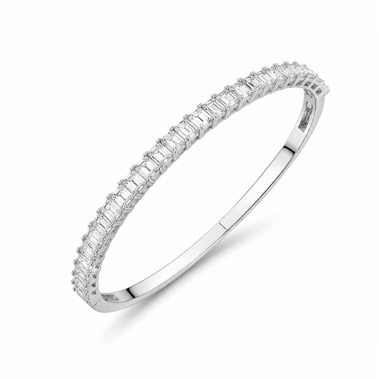 Emerald Shaped Diamond Tennis Bracelet (Bangle)