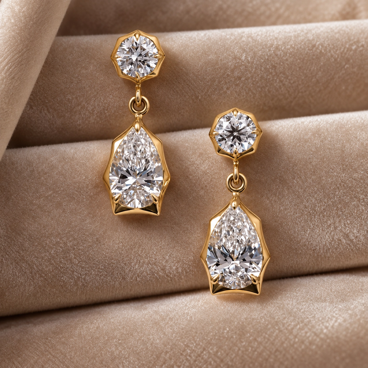 Shania Pear Shaped Diamond Drop Earrings in YELLOW GOLD