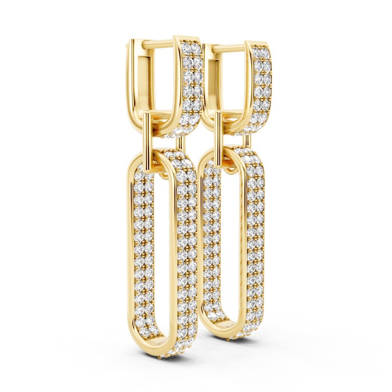 Pave Eco Diamonds Straight Link Double Hoop Drop Earrings