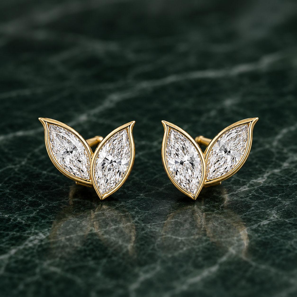 Marquise Leaf Eco Diamonds Bezel Stud Earrings