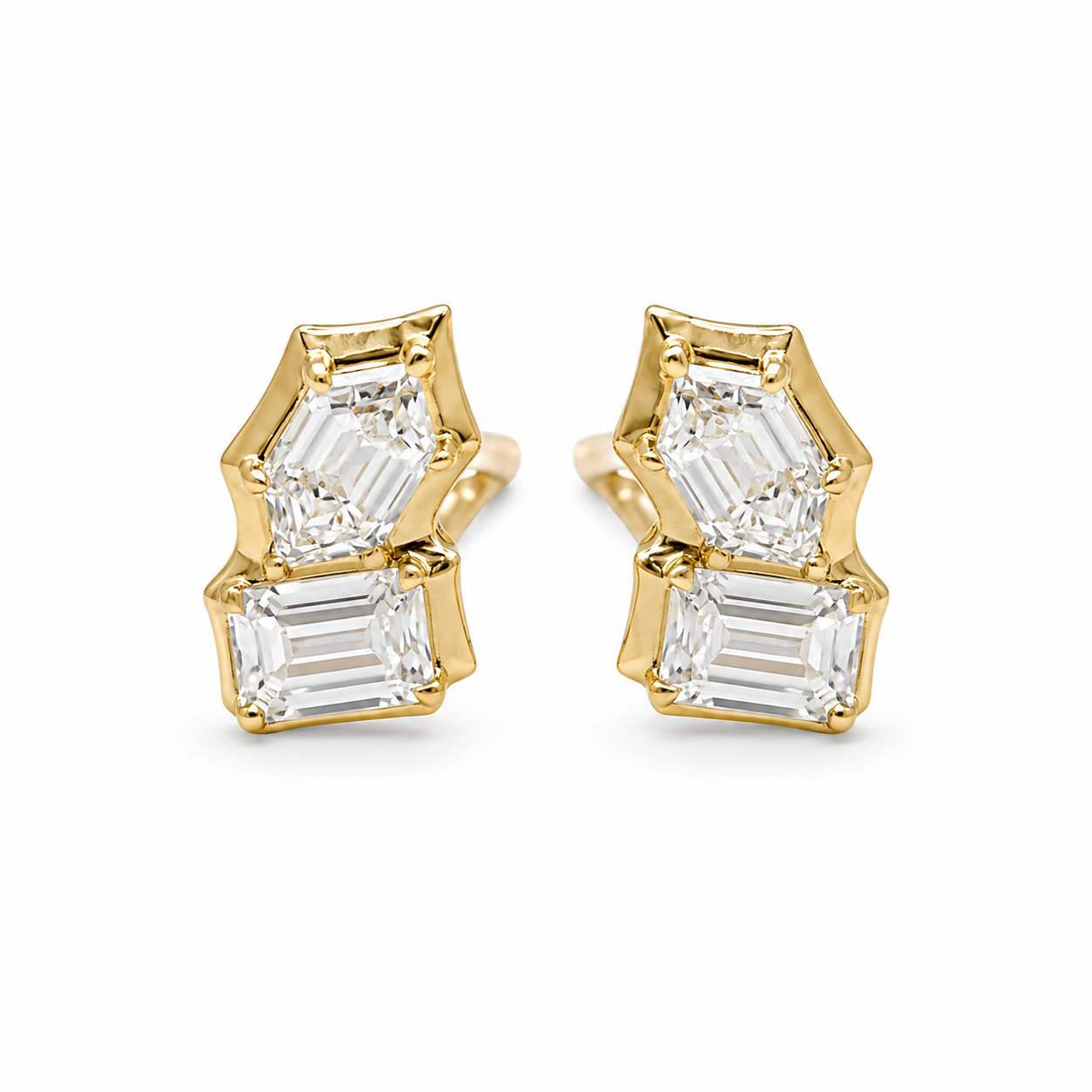 Toi et Moi Bezel Emerald Hexagon Eco Diamonds Earrings