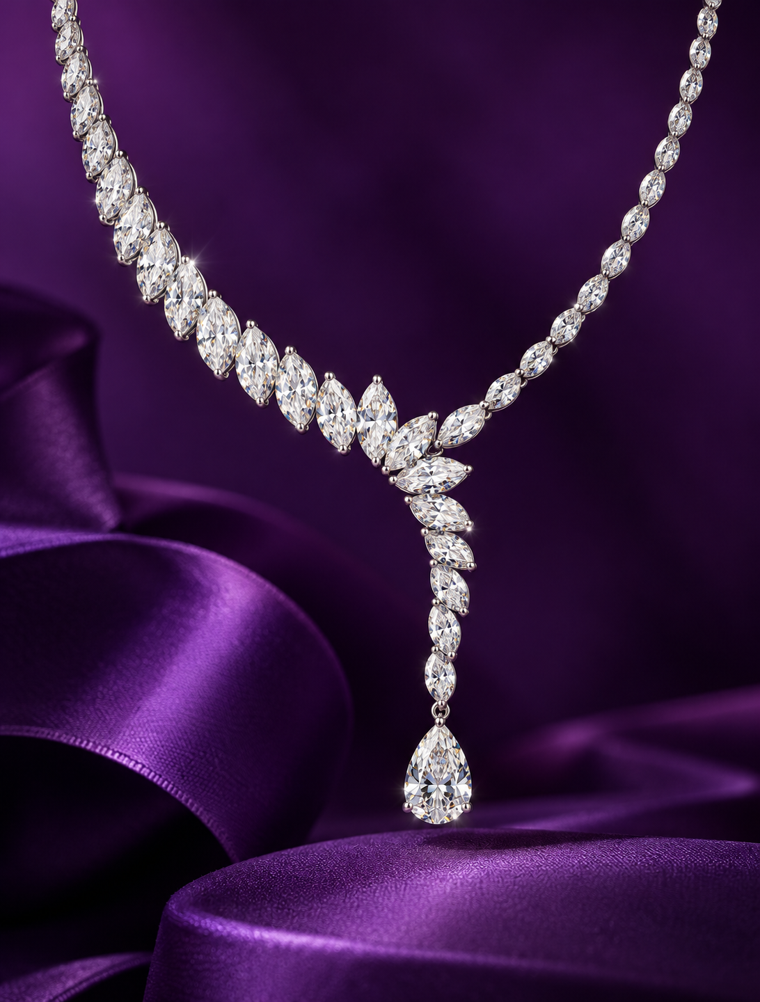 Apolonia Marquise Diamond Lariat Necklace with Pear Shaped Drop