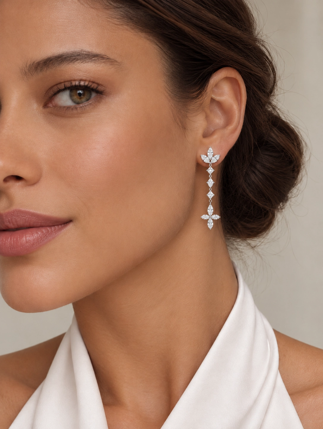 Carolina Floral Marquise Diamond Drop Earrings