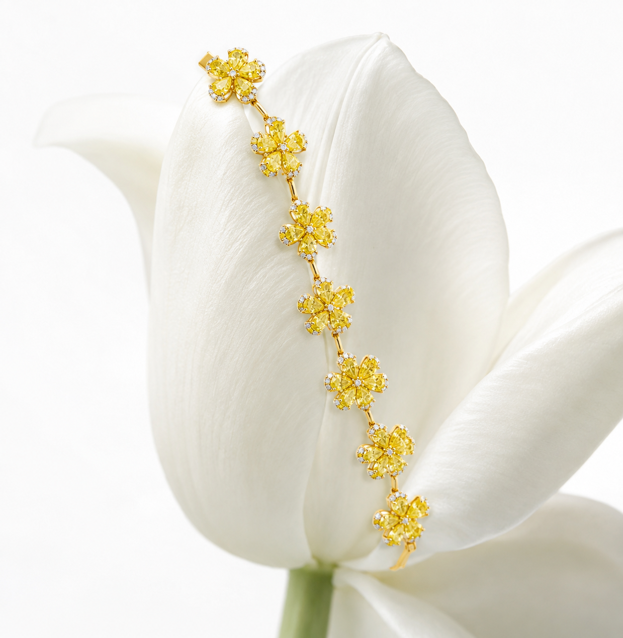 Fleur Canary Yellow Eco Diamonds Floral Station Bracelet