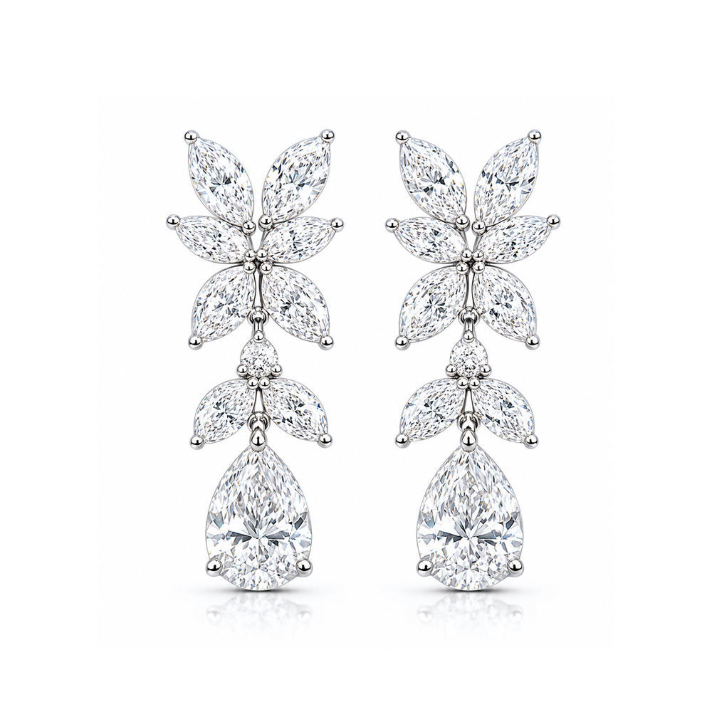 Cascading Petals Marquise and Pear-Shaped Diamond Drop Earrings