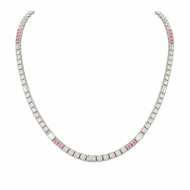 Round and Baguette Eco Diamonds Tennis Necklace
