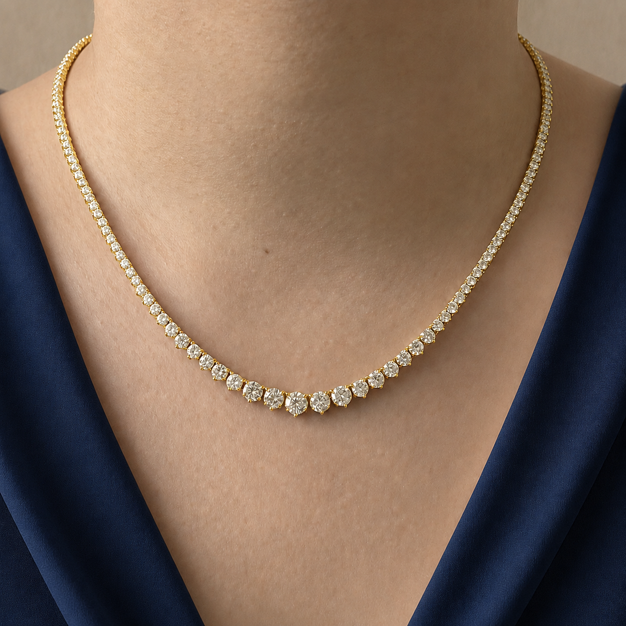 15 carats Grand Riviera Eco Diamonds YELLOW GOLD Tennis Necklace
