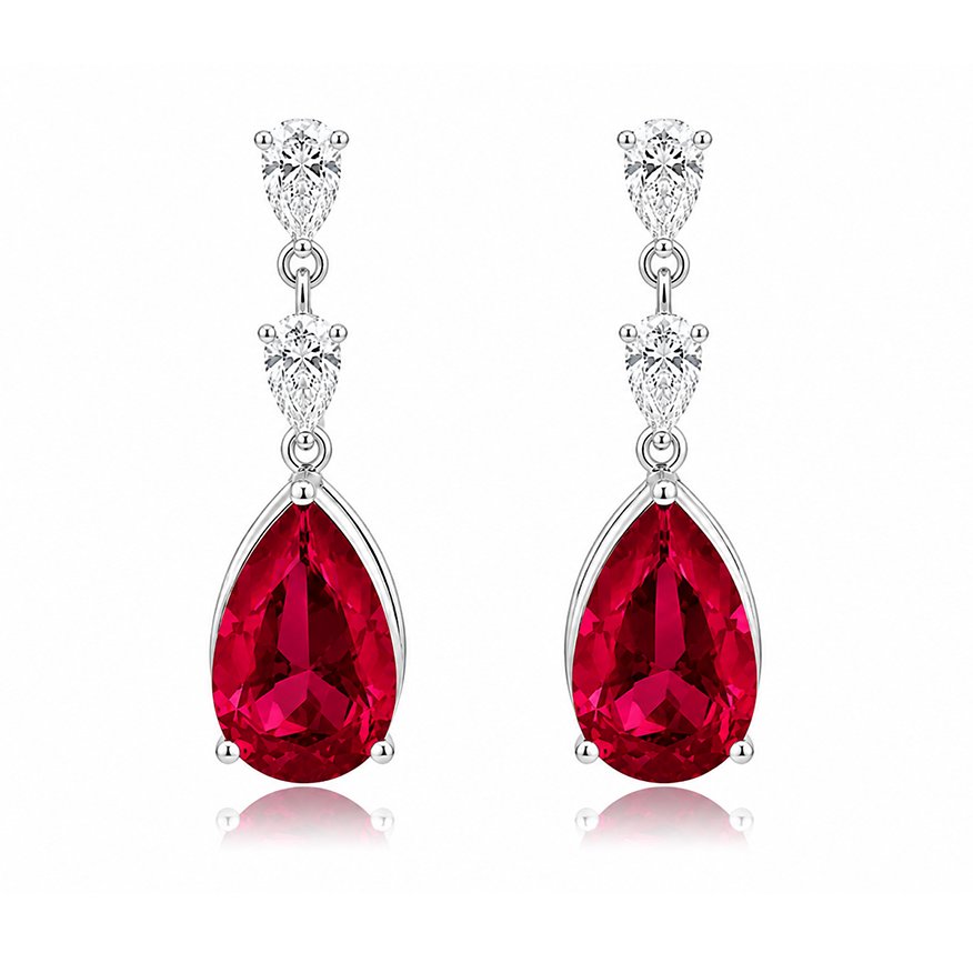 Casino Royal Rubies and Diamonds Pear Shaped Drop Earrings