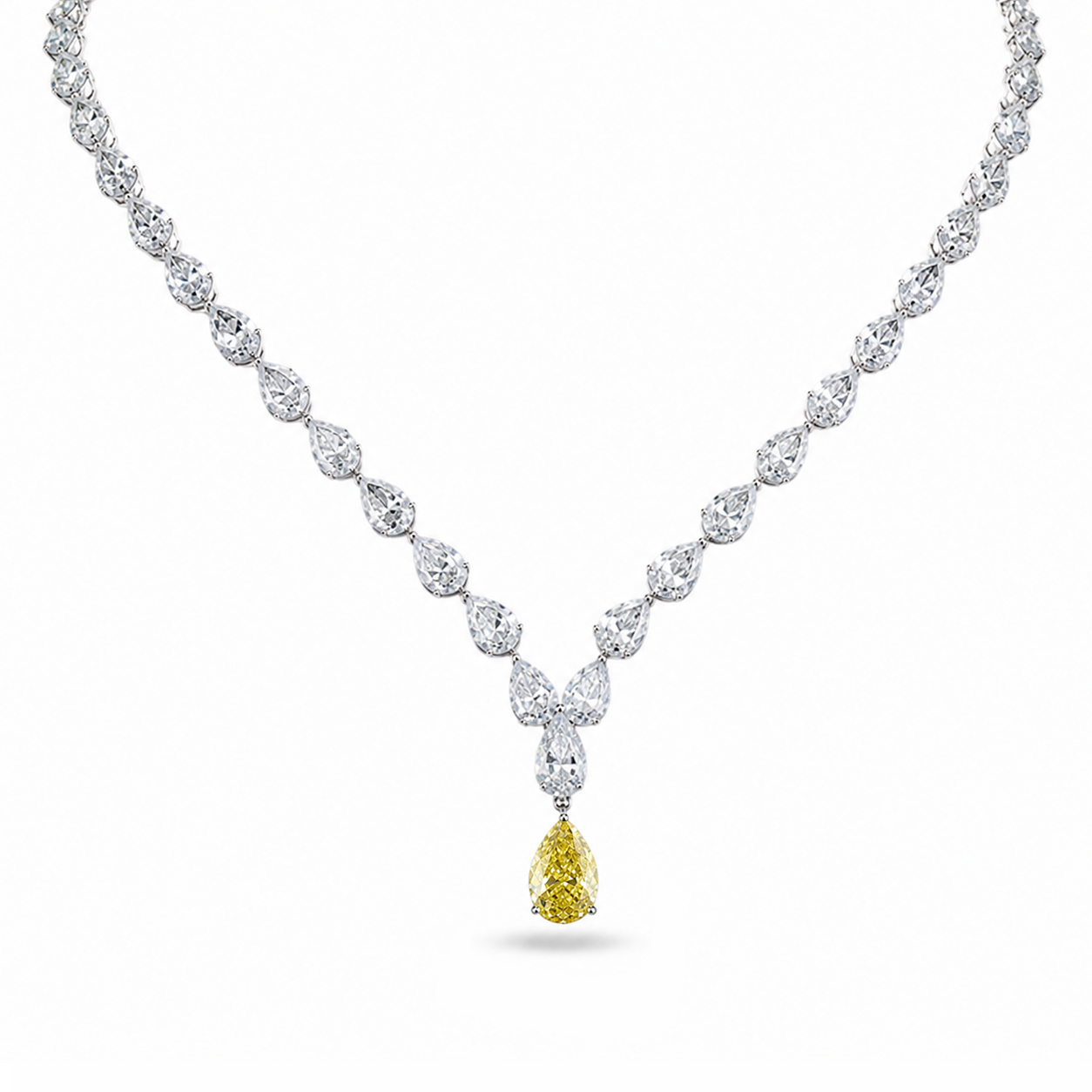 Omni Pear Shaped Yellow Eco Diamonds V Shaped Necklace