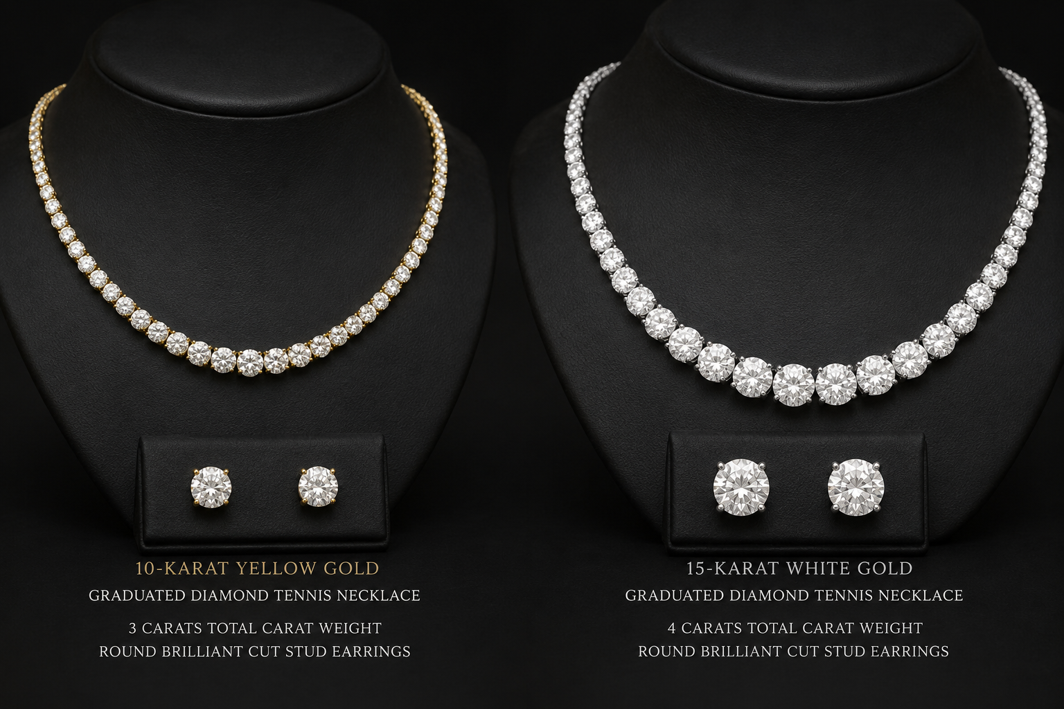 Two Sets of Diamond Necklace and Stud Earrings