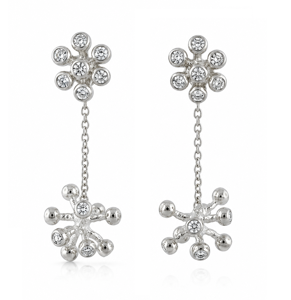 Silver Fireworks Diamonds Drop Earrings