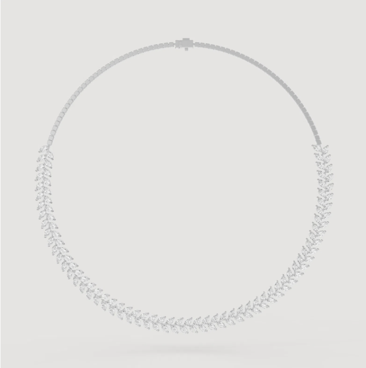 Calliope Herringbone Style Diamond Leaf Tennis Necklace