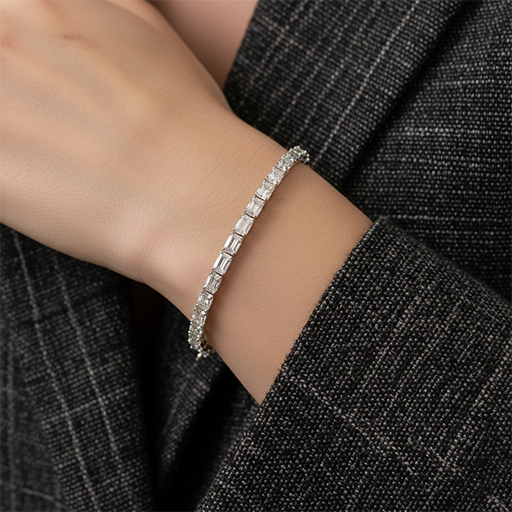 East West Emerald Shaped Eco Diamonds Tennis Bracelet