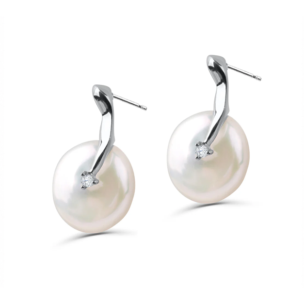 Button Pearls and Diamonds Earrings