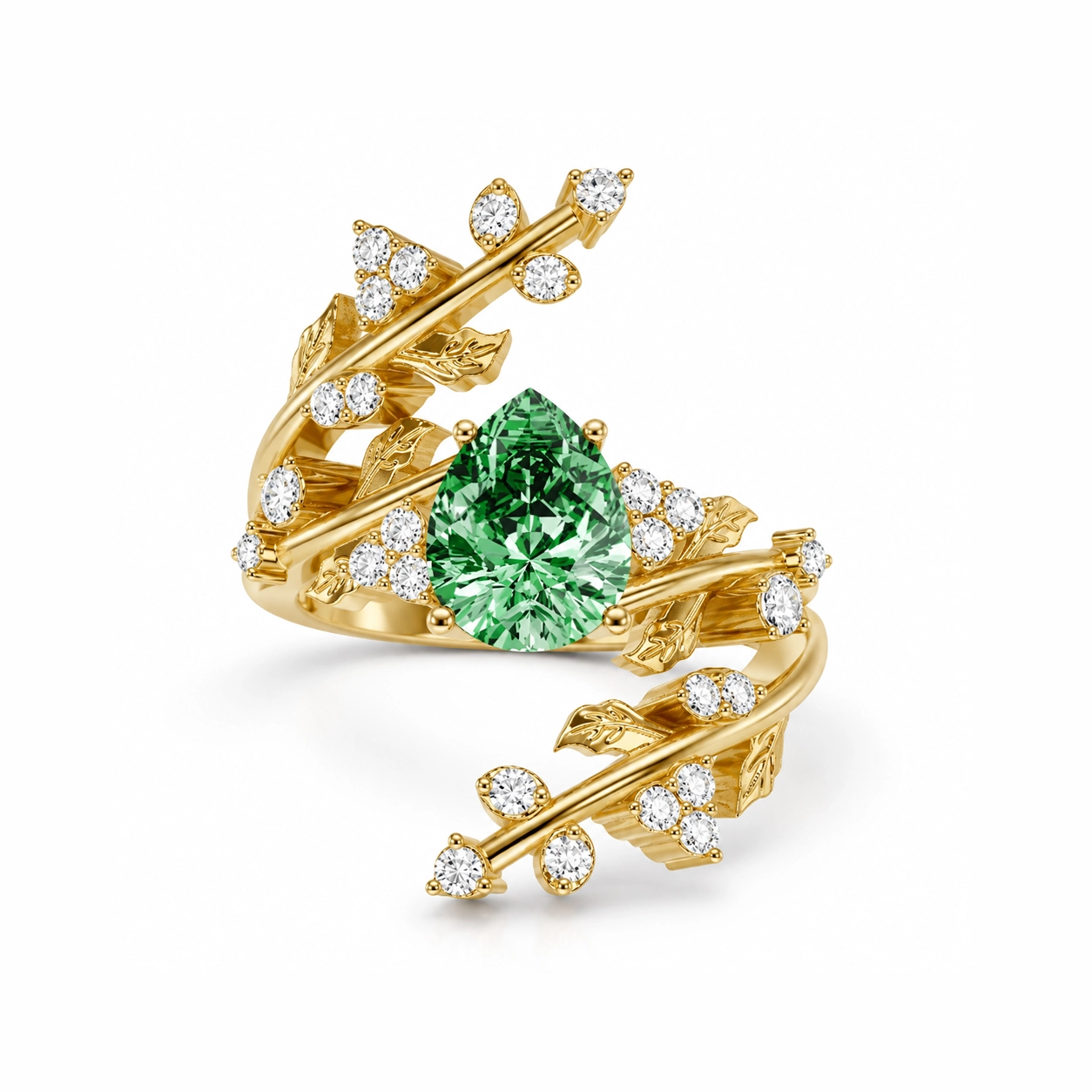 Olympia Pear Shaped Green Diamond Vine Ring