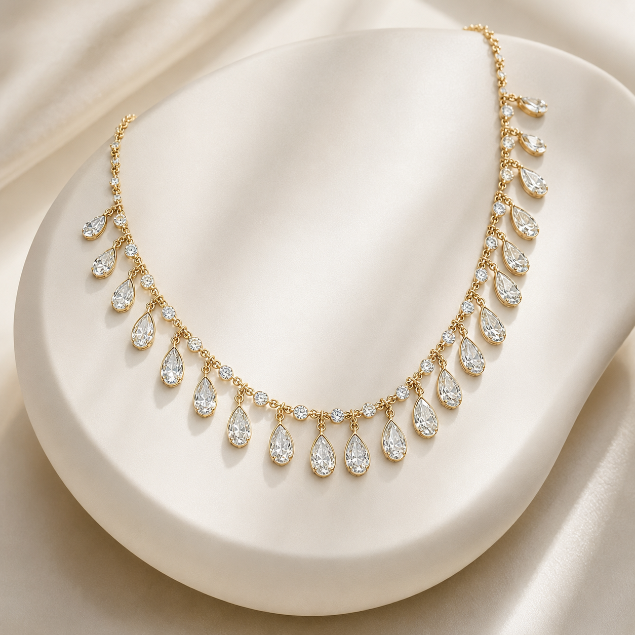 Multi Drop Bezel Pear Shaped Eco Diamonds Necklace