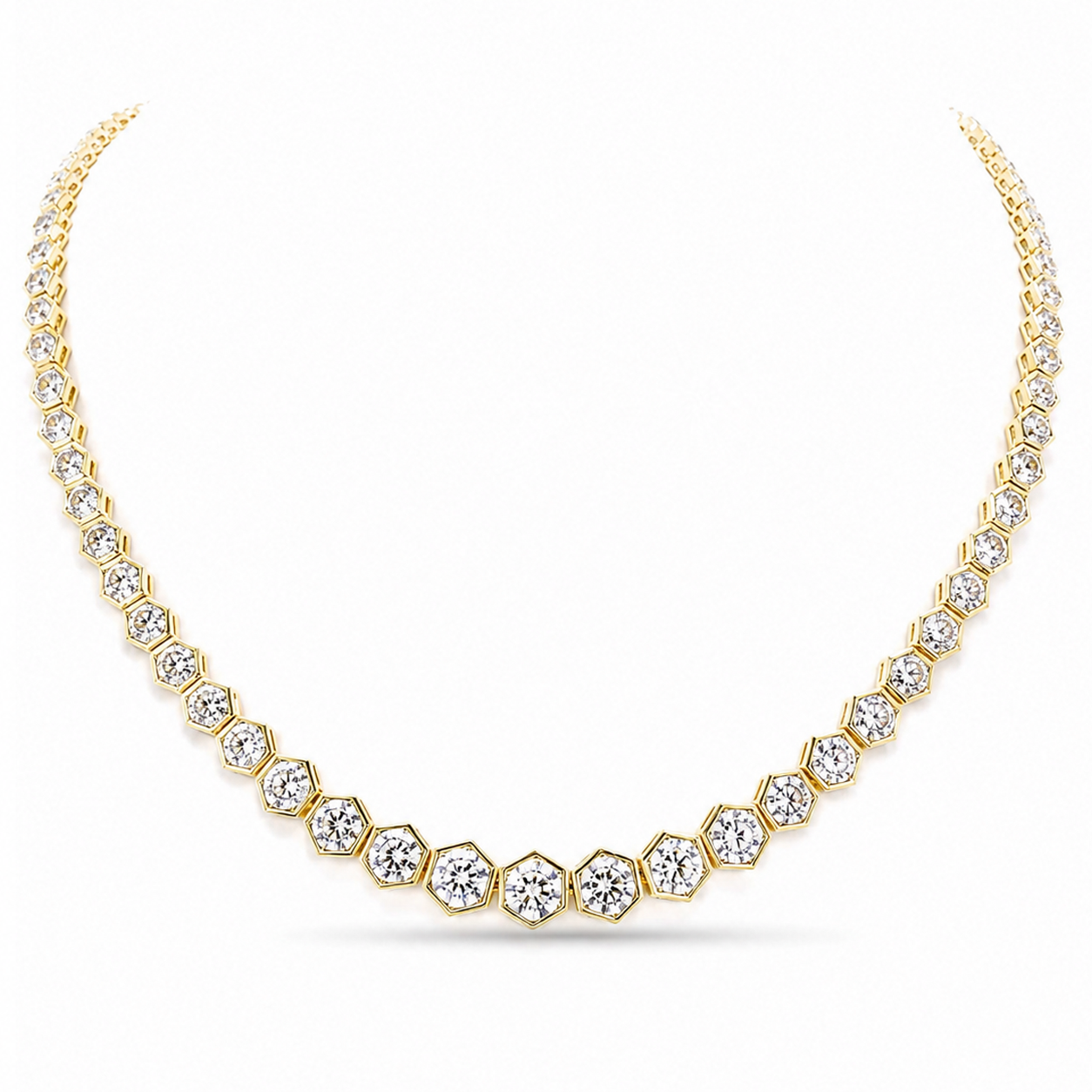 Graduated Round Hexagon Bezel Necklace