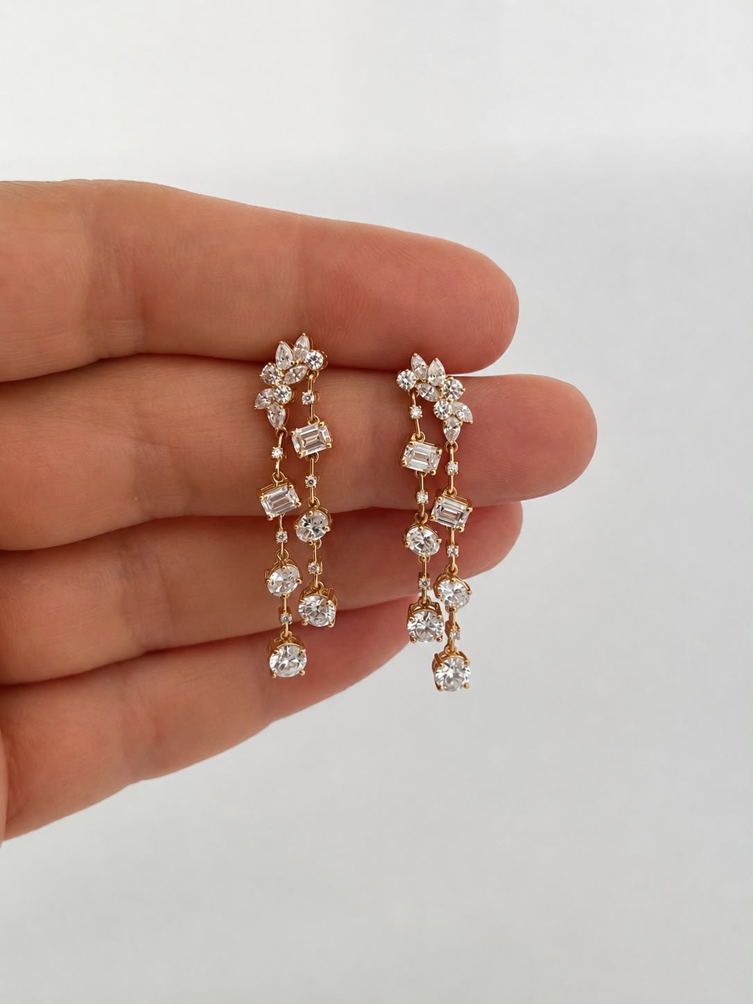 Fancy Multi Shaped Yellow Gold Eco Diamonds Drop Earrings