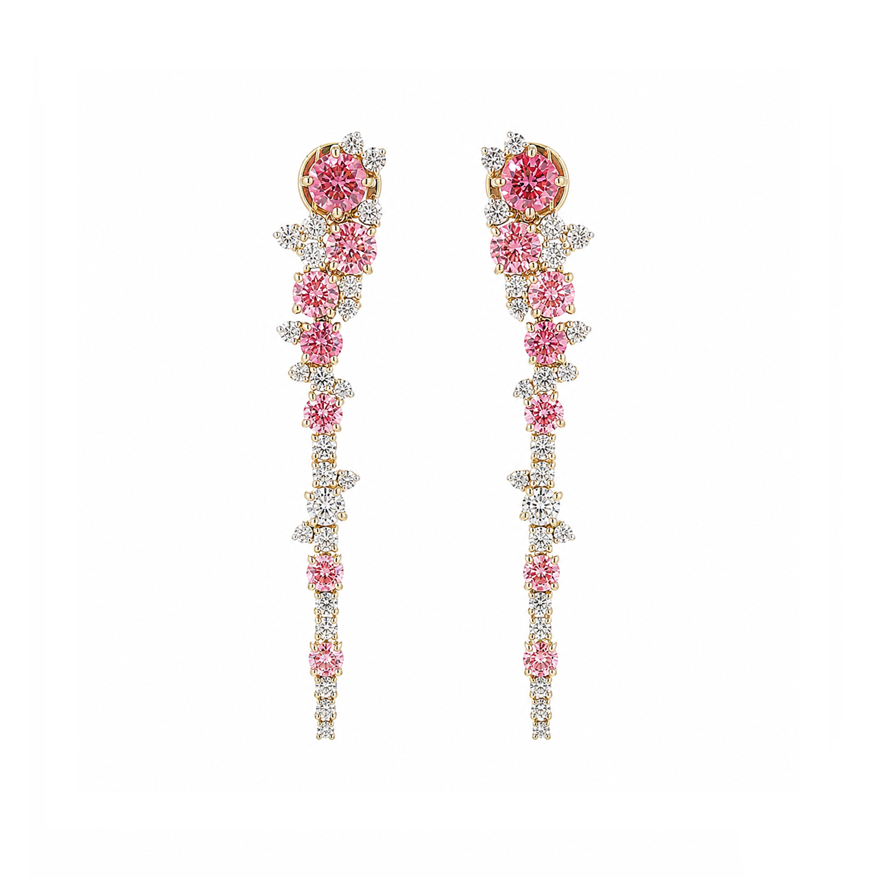 Pink and White Eco Diamonds Drop Earrings