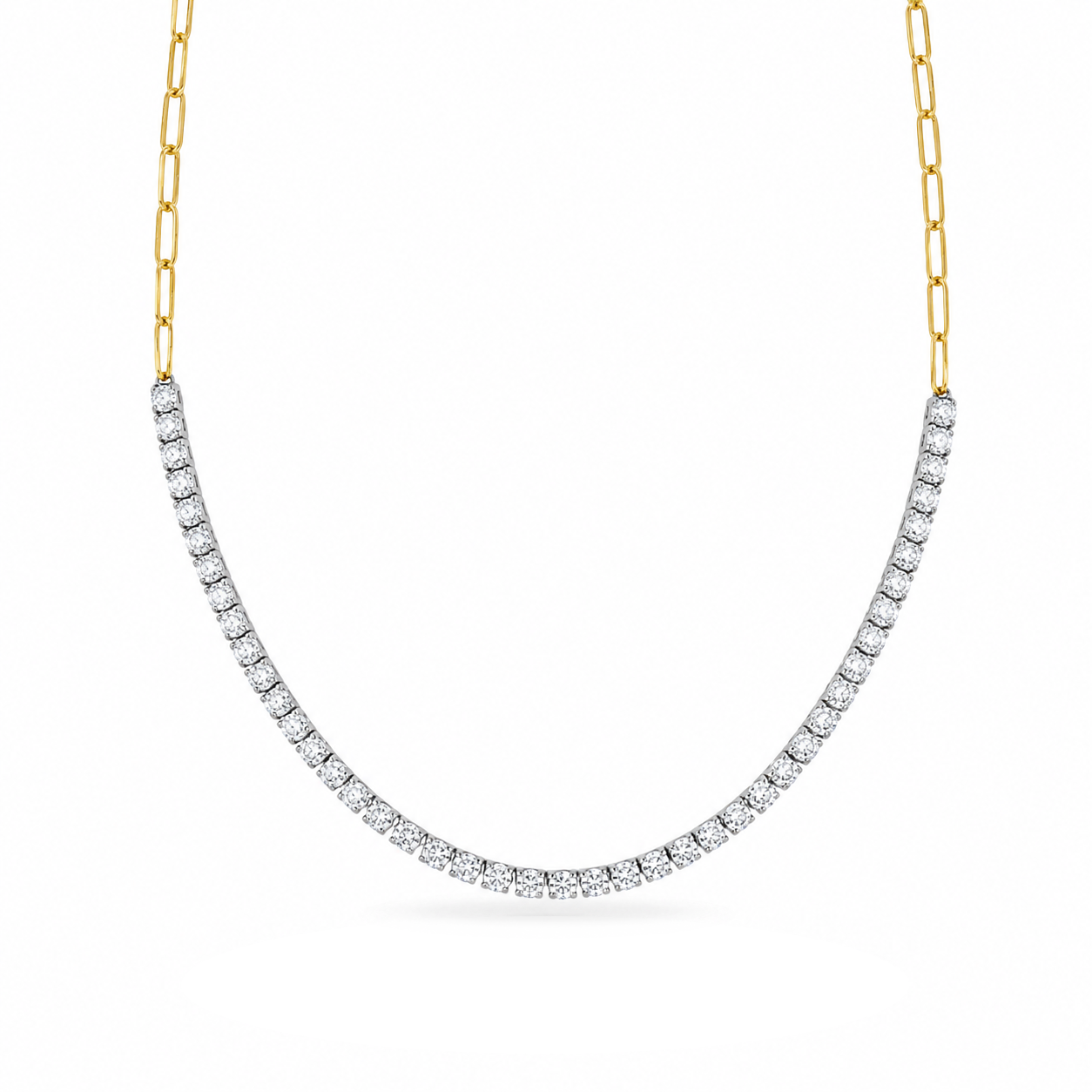 Yellow Gold Paperclip Diamond Tennis Necklace