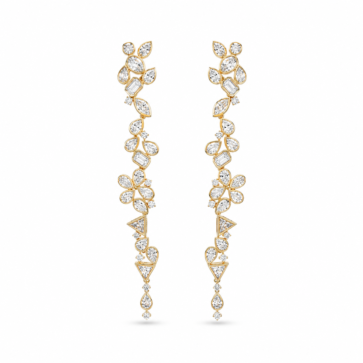 Trellis Floral Bezel Diamond Drop Earrings