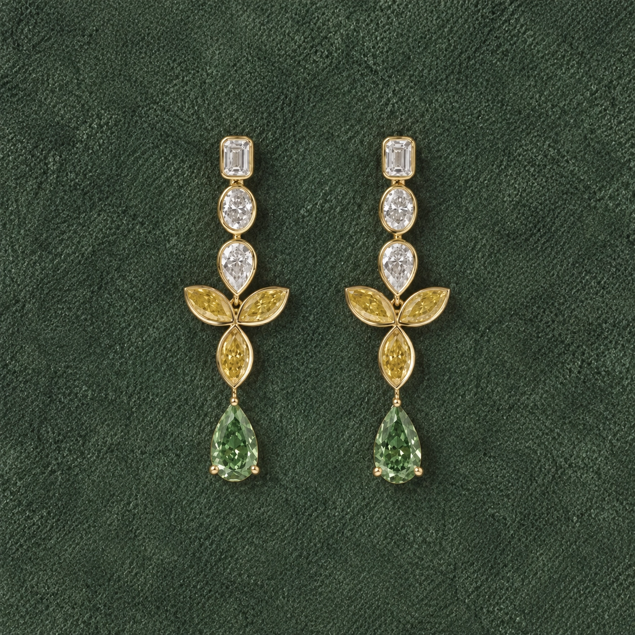 Arabella Yellow and Green Diamond Pear Drop Earrings