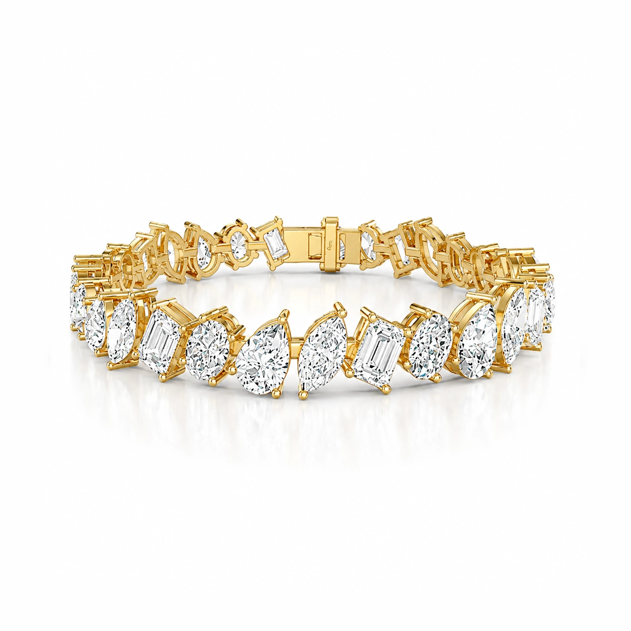 Ritz Mixed Cut Diamond Tennis Bracelet in YELLOW Gold