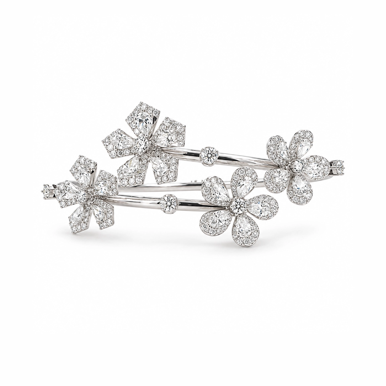 Pear and Round Diamond Floral Bangle
