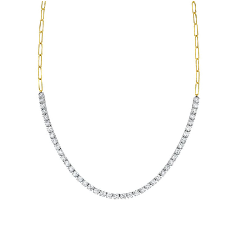 Yellow Gold Paperclip Diamond Tennis Necklace