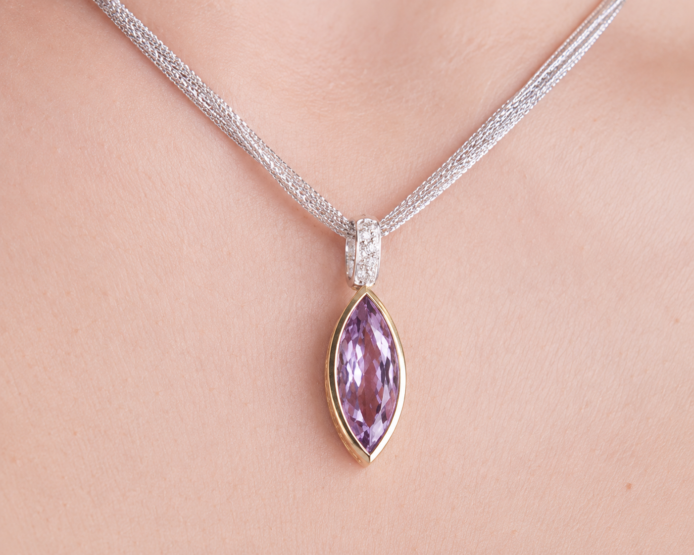 Kunzite and Diamonds Pendant