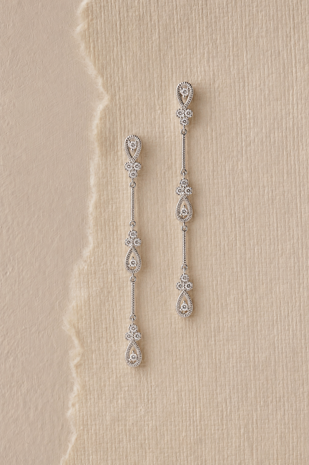 Diamond Bar Earrings with Pear Shaped Diamond Florette Drops
