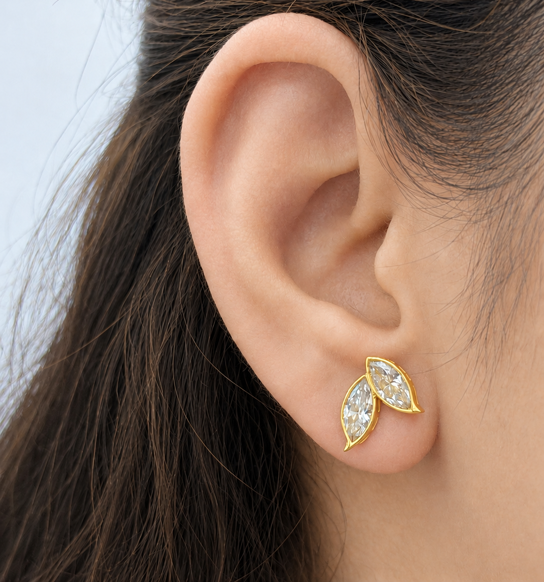 Marquise Leaf Eco Diamonds Bezel Stud Earrings