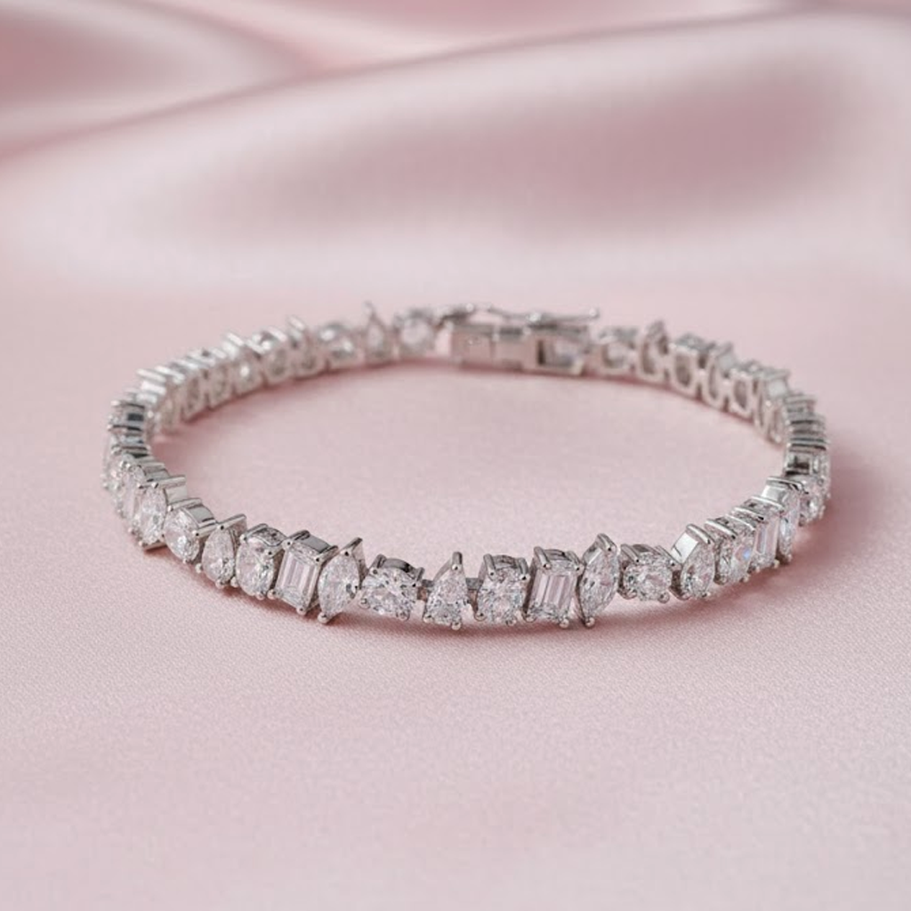 Multi shape Clustered Eco Diamonds Tennis Bracelet